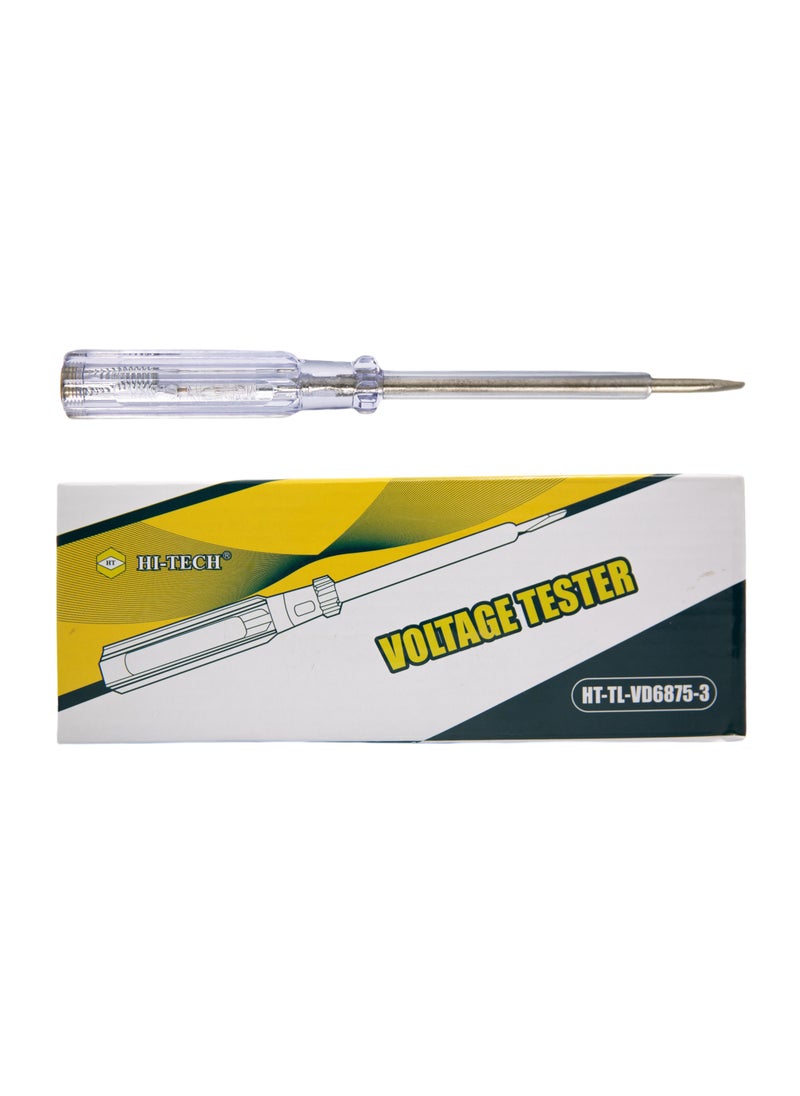 Hi-Tech Voltage Tester HT-TL-VD6875-3, 100-500 VAC Range, 190mm, Durable AS+Steel, Ergonomic Handle, Transparent Body  - Image 1