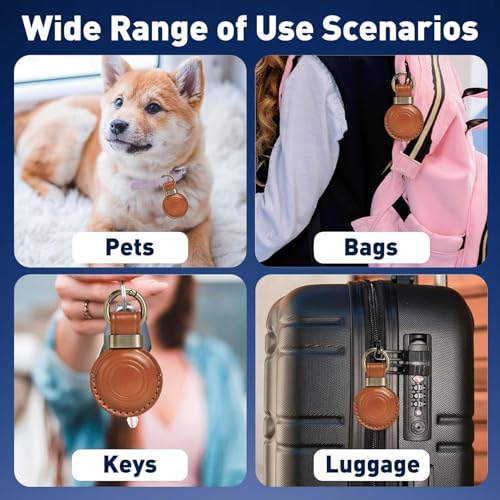 MOLOVA 1|2|4 Pack Leather Holder Keychain for AirTag 2nd Gen (2026) & 1st Gen, Compact Design with Air tag Case, Secure Protective Cover with Ring Car Keys Chain Fob Accessories, Vintage Color - Image 4
