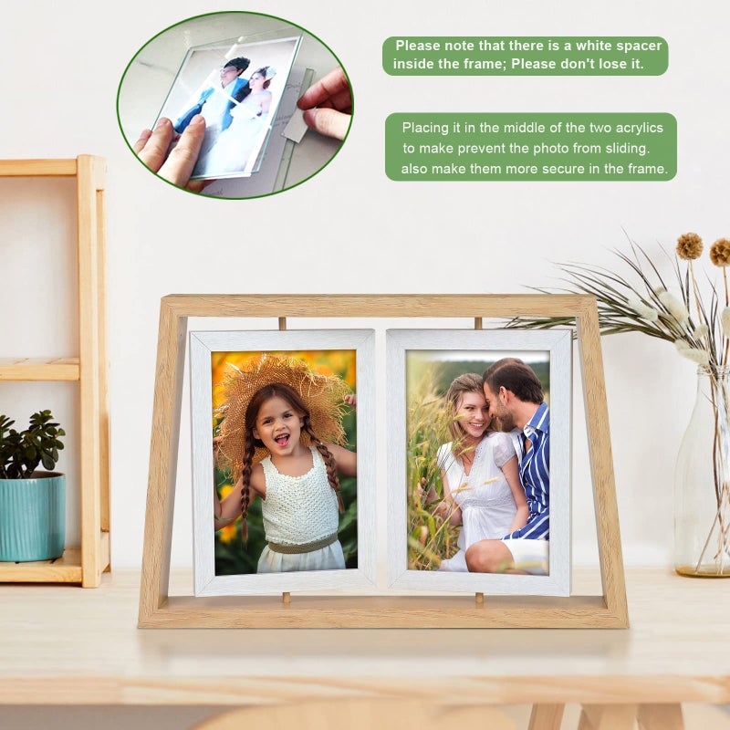ZEEYUAN 4x6 إطارات صور مكتبية إطار صورة ريفي دوار عائم 4x6 إطار جانبي مزدوج لديكور مكتب الطاولة هدايا عيد الأم إطار صورة هدية الأم من ابنة الابن - Image 2