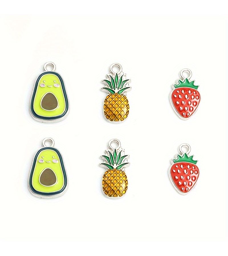 10 Pcs KC Golden Strawberry Cute Ins Style Fruit Themed Enamel Pendants Avocado Pineapple Designs Dripping Oil Effect Alloy Necklace Bracelet Earring Making Summer Accessory - Image 4