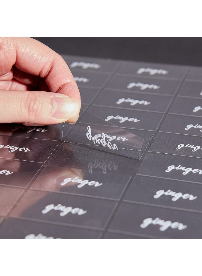 Restaurantware Label Tek 1.9 x 1 Inch Ginger Juice Bottle Labels, 100 Water-Resistant Labels For Bottles - Self-Adhesive, Clear With White Font, Plastic Bottle Stickers, For Drink Pouches,