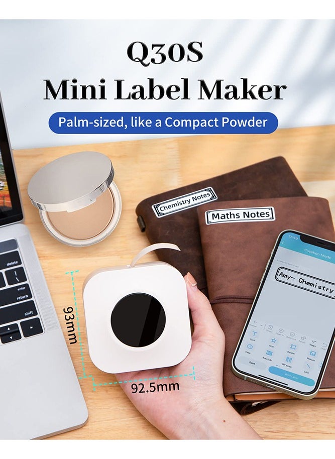phomemo - Q30S Small Label Makers, 6-15mm Mini Label Maker Machine, Bluetooth Portable Label Printer, Wireless Handheld Labeler, Easy-to-use for Labelling, Compatible with iOS Android (White) - Image 1