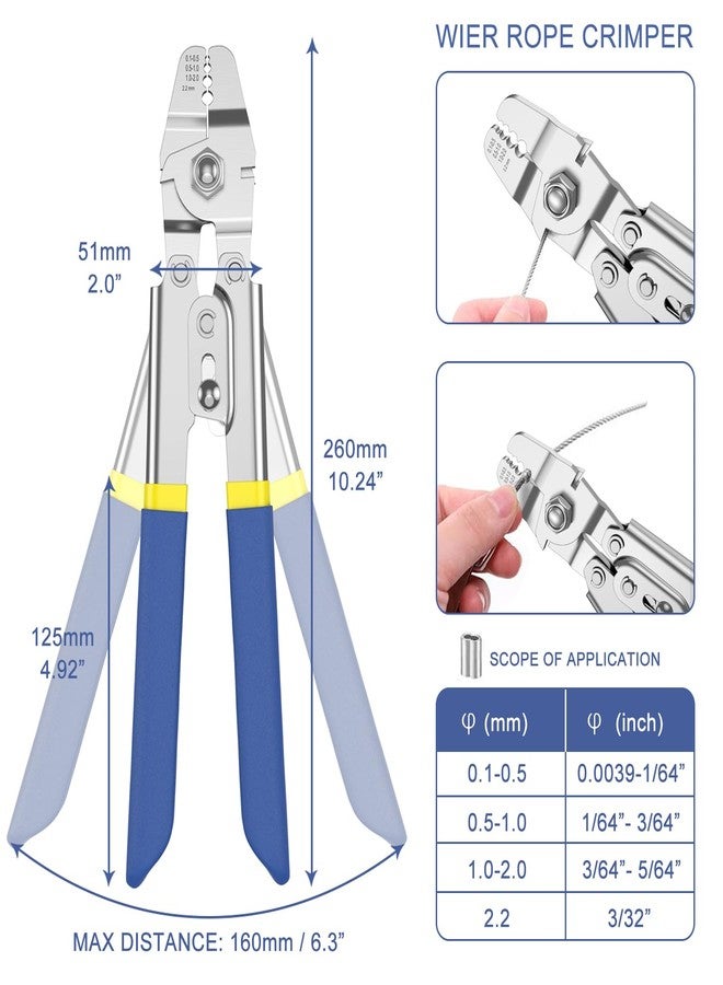 TOOGOND 100ft Wire Rope Crimping Tool Kit, Fishing Crimping Tool With 304 Stainless Steel Cable 7x7 Strand Core(1.5mm), 200Pcs 1/16''Aluminum Crimp Loop Sleeves And 20Pcs Wire Rope Stainless Steel Thimble - Image 2