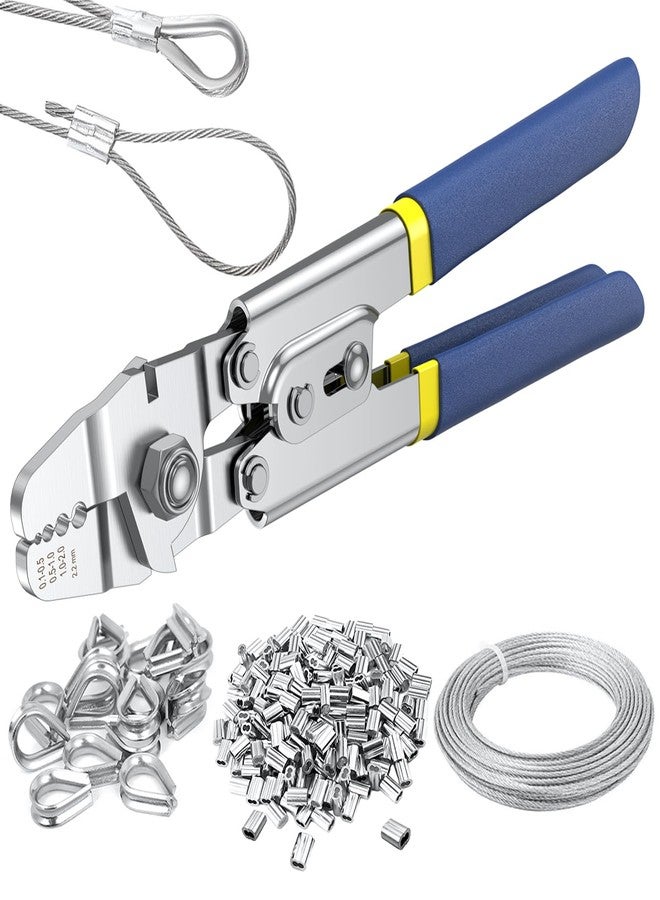 TOOGOND 100ft Wire Rope Crimping Tool Kit, Fishing Crimping Tool With 304 Stainless Steel Cable 7x7 Strand Core(1.5mm), 200Pcs 1/16''Aluminum Crimp Loop Sleeves And 20Pcs Wire Rope Stainless Steel Thimble - Image 1