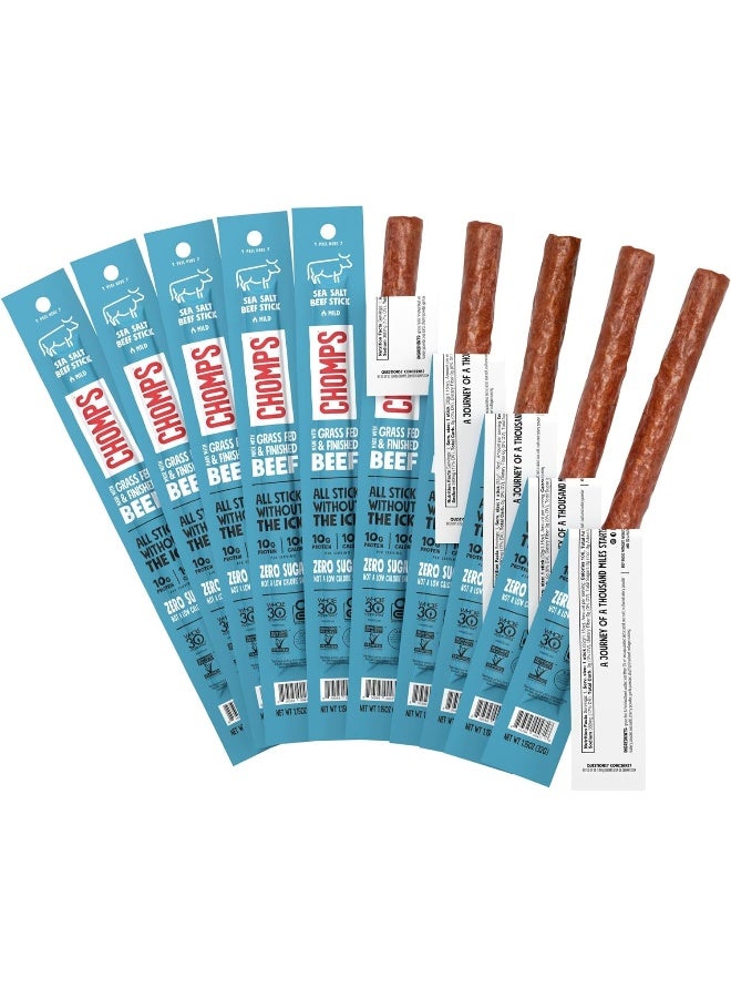 يقضم بصوت عالي أعواد وجبات خفيفة من لحم البقر المجفف المملح بالبحر والمغذى على العشب، عبوة من 10 قطع - كيتو، باليو، Whole30، 10 جرام من بروتين اللحوم الخالية من الدهون، خالية من الجلوتين، طعام خالٍ من السكر، غير معدّل وراثيًا - Image 1