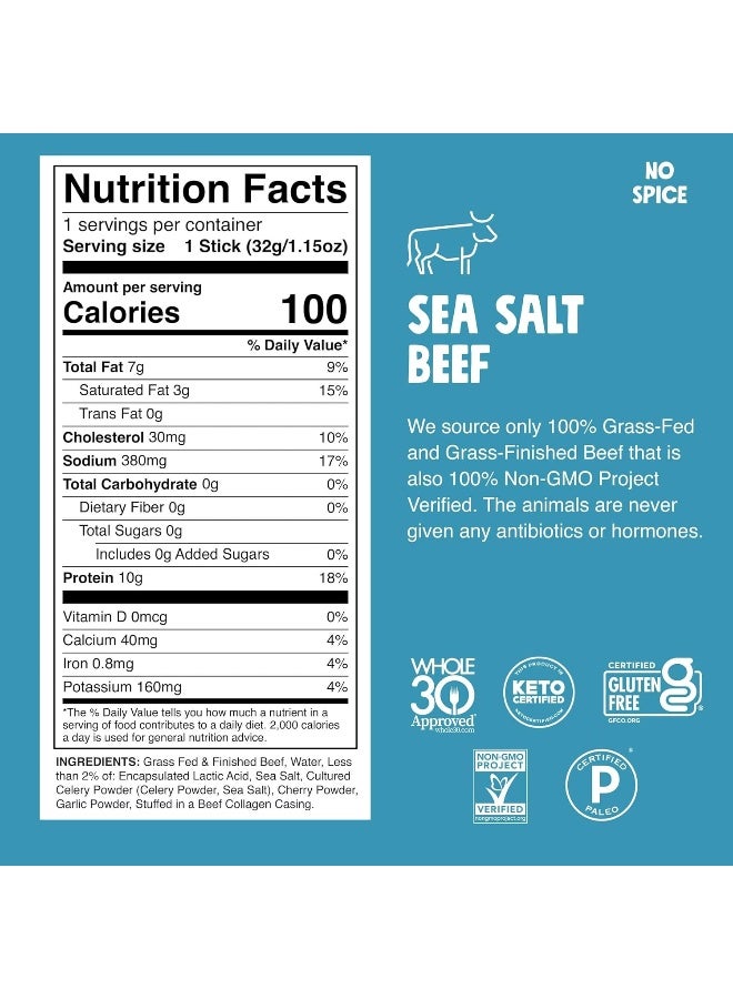 يقضم بصوت عالي أعواد وجبات خفيفة من لحم البقر المجفف المملح بالبحر والمغذى على العشب، عبوة من 10 قطع - كيتو، باليو، Whole30، 10 جرام من بروتين اللحوم الخالية من الدهون، خالية من الجلوتين، طعام خالٍ من السكر، غير معدّل وراثيًا - Image 2