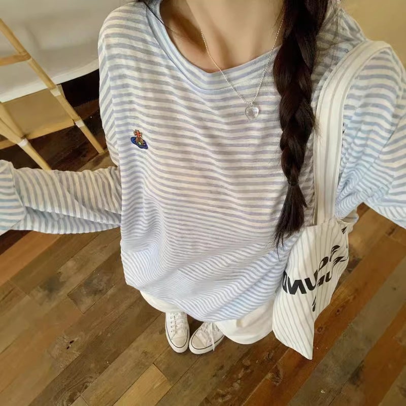 Yeyuan Women's UV Protection Striped Long Sleeve T-Shirt - Image 1
