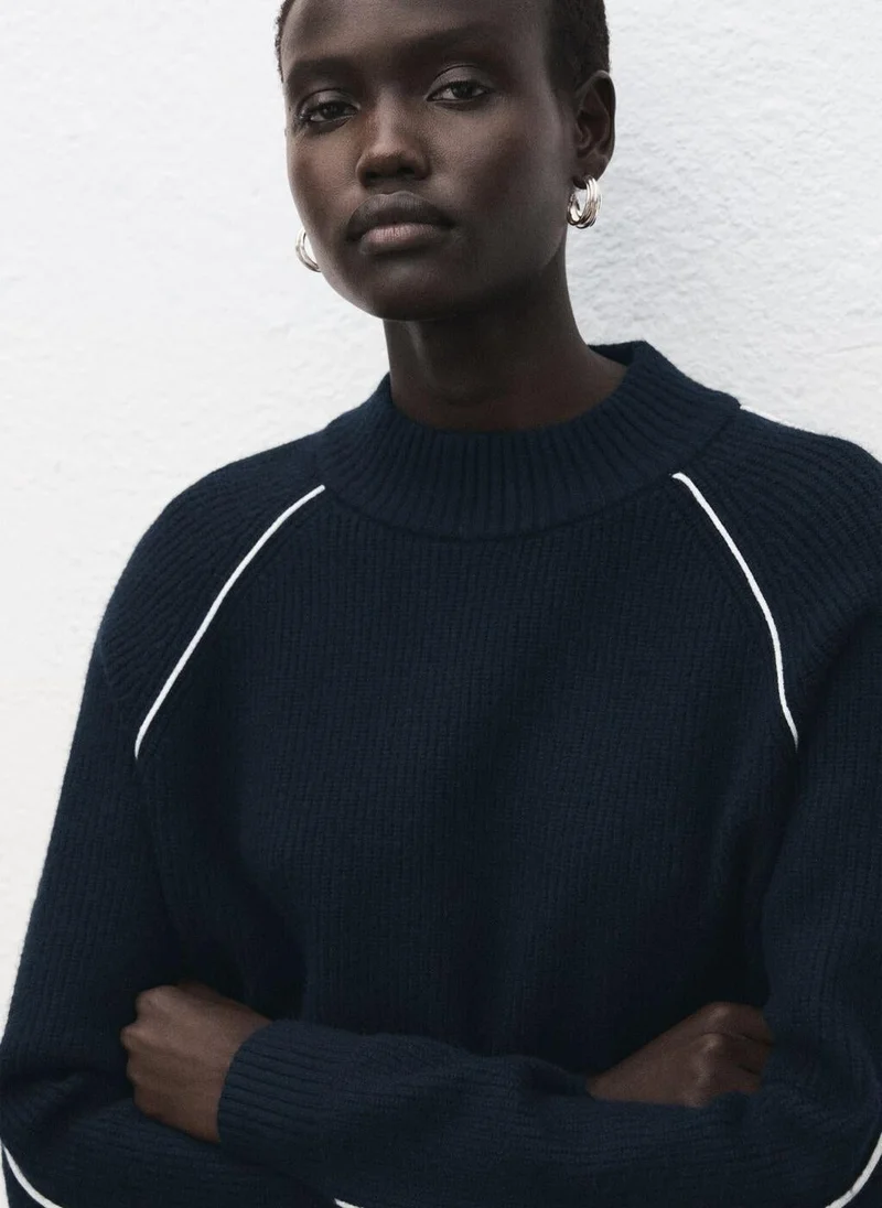 مانجو كنزة بياقة بيركنز وخطوط متباينة