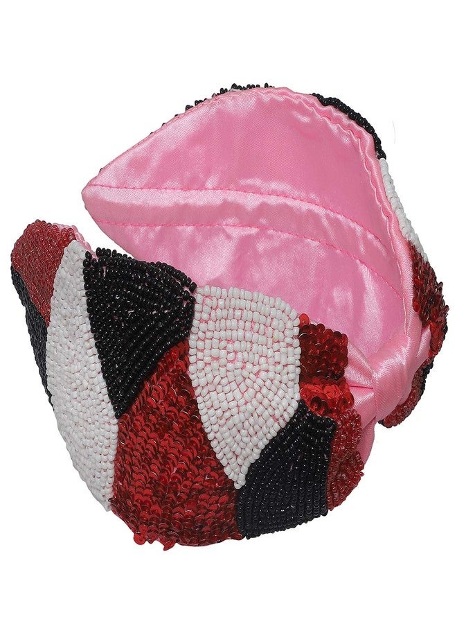 Nnr Beaded Hair Bands For Girls,Hand Made Embroidery Hair Bands For Parties And Functions,Pack Of 1 Pcs, Color-Pink - Image 2