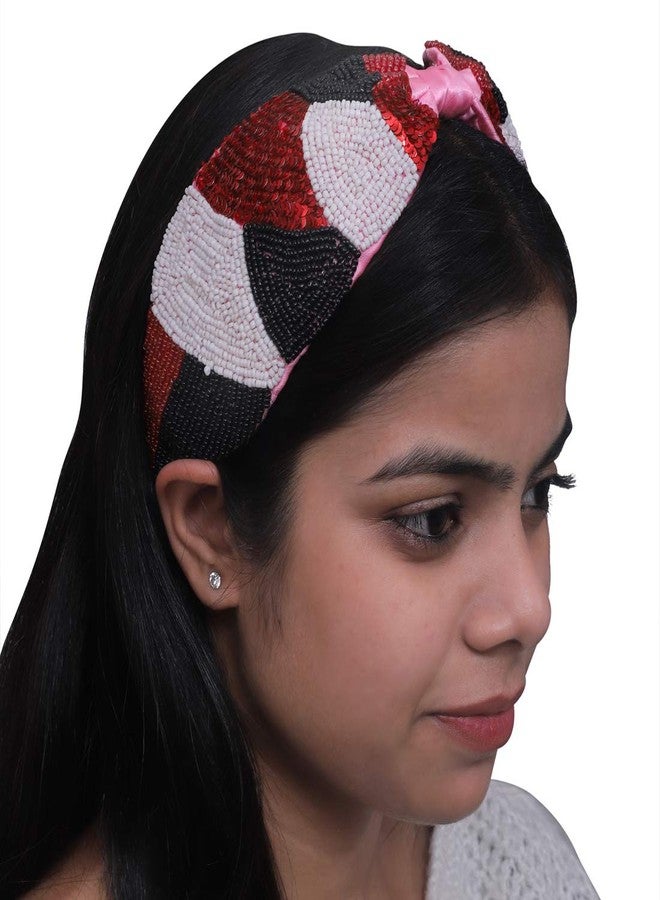 Nnr Beaded Hair Bands For Girls,Hand Made Embroidery Hair Bands For Parties And Functions,Pack Of 1 Pcs, Color-Pink - Image 3