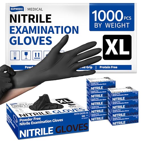 Supmedic Disposable Nitrile Gloves, Chemical Resistant, Powder-Free, Latex-Free, Food Safe, Medical Exam Gloves, Black, X-Large, 1000 Pcs - Image 1
