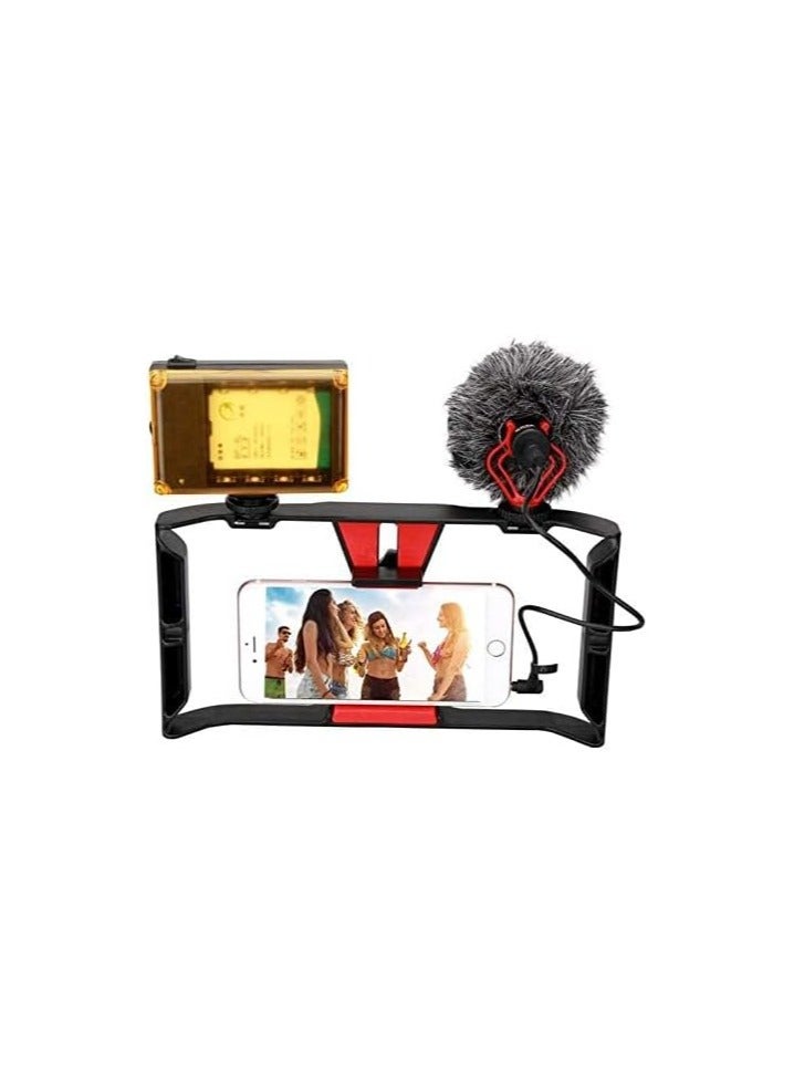 professional Smartphone Video Cage Rig, Handheld Phone Video Filmmaking Vlogging Stabilizer Grip Tripod Mount Fits Most Phones, with Cold Shoe Mounts, 1/4in Screw Holes to Connect LED Lights/Microphones  - Image 2