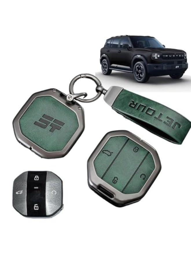 for Jetour T1 T2 Key Cover 2025 2026, Durable Alloy Metal Key Protector Case Anti-Fall & Wear-Resistant, Car Keychain Accessory Compatible with Jetour T1 T2 Traveller Keys (Green) - Image 1