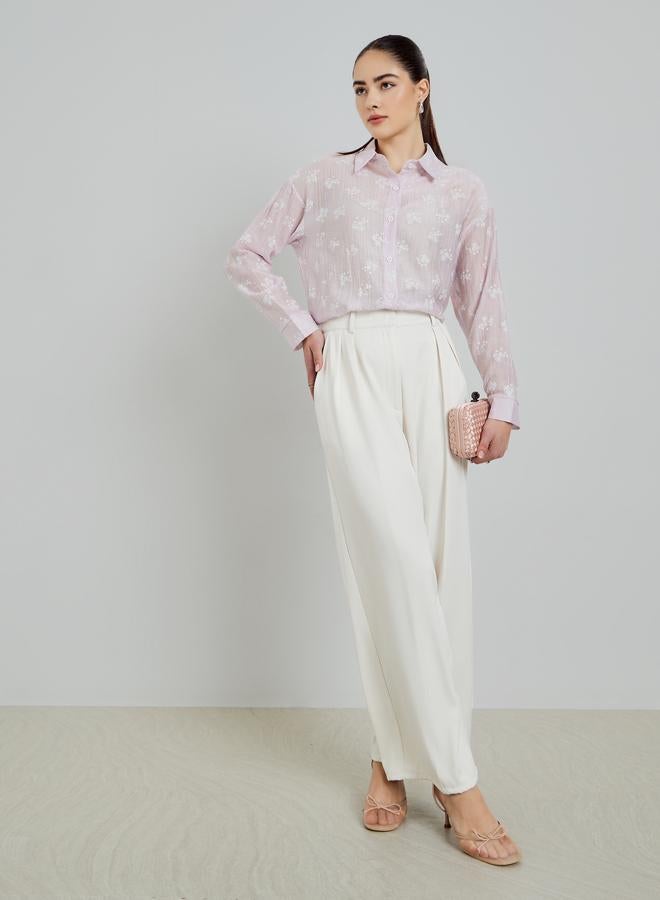 Styli Lilac Textured Floral Print Long Sleeve Shirt - Image 2