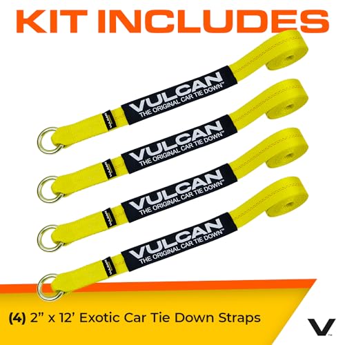 VULCAN Loop Exotic Car Tie Down Straps - 2 Inch x 12 Foot - Classic Yellow - Includes Four 2 Inch x 144 Inch Loop Straps - Image 3
