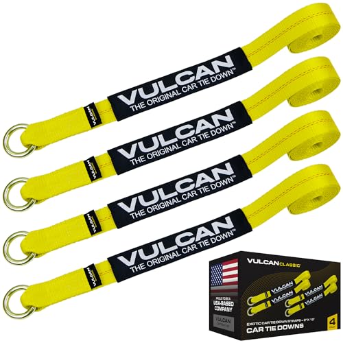 VULCAN Loop Exotic Car Tie Down Straps - 2 Inch x 12 Foot - Classic Yellow - Includes Four 2 Inch x 144 Inch Loop Straps - Image 1