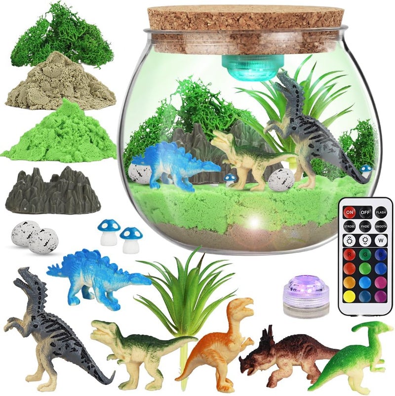 Dinosaur Light-Up Terrarium Kit for Kids, DIY Arts and Crafts Toys for Boys and Girls Ages 4-12, LED Night Light Craft Kits with Remote, Birthday Gift for Kids, Green - Image 1