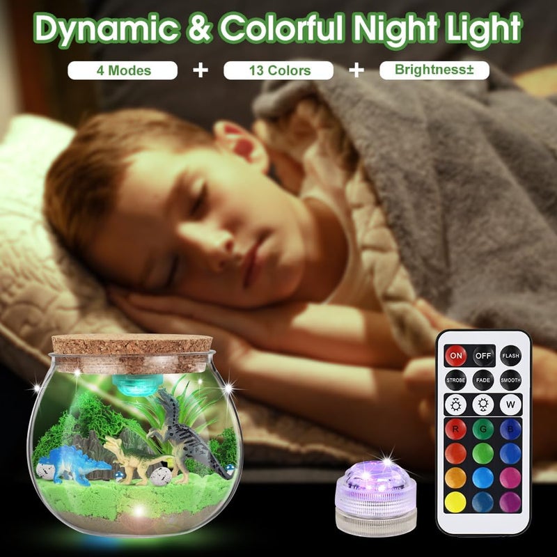 Dinosaur Light-Up Terrarium Kit for Kids, DIY Arts and Crafts Toys for Boys and Girls Ages 4-12, LED Night Light Craft Kits with Remote, Birthday Gift for Kids, Green - Image 3