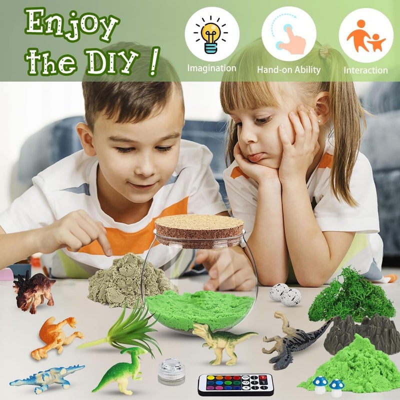 Dinosaur Light-Up Terrarium Kit for Kids, DIY Arts and Crafts Toys for Boys and Girls Ages 4-12, LED Night Light Craft Kits with Remote, Birthday Gift for Kids, Green - Image 4