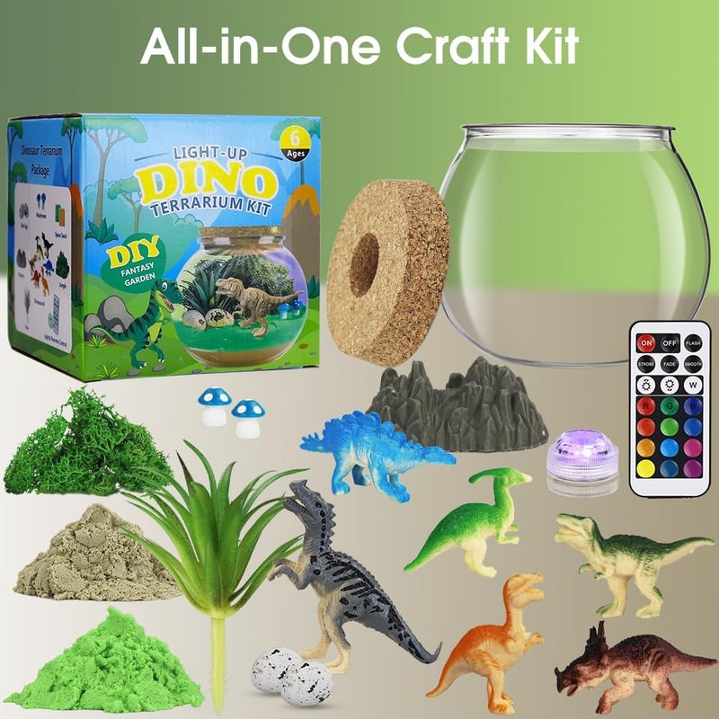 Dinosaur Light-Up Terrarium Kit for Kids, DIY Arts and Crafts Toys for Boys and Girls Ages 4-12, LED Night Light Craft Kits with Remote, Birthday Gift for Kids, Green - Image 2