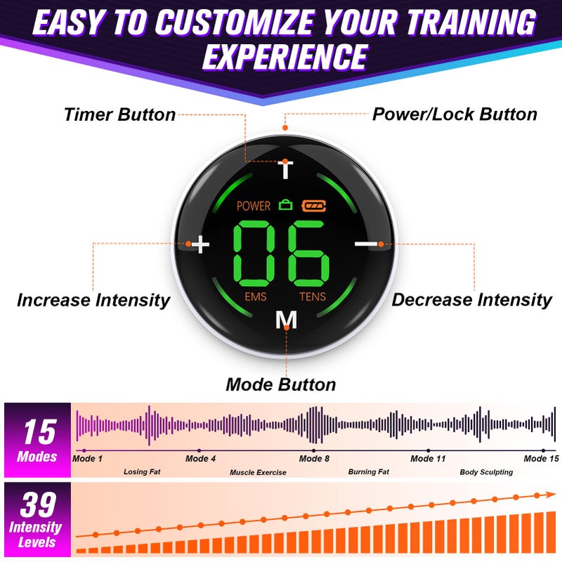 OUJEALEE Electronic Muscle Stimulator with TENS & PMS, Ab Belt Stimulator Muscle Toner, Abdominal Fitness Trainer for Home - Image 3
