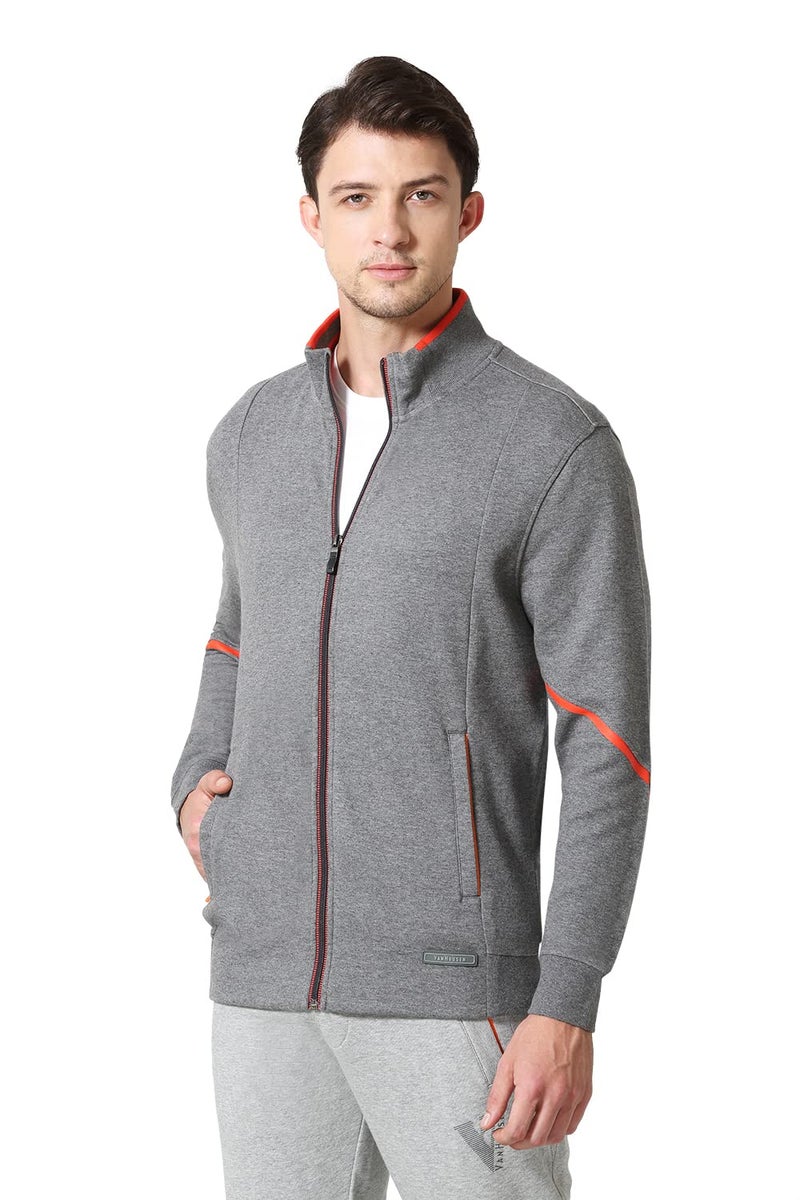 Van Heusen Sport Men Jacket - Cotton Rich - Zip Front, Media Pocket, Breathable_70032_Mid Grey Melange_S - Image 2