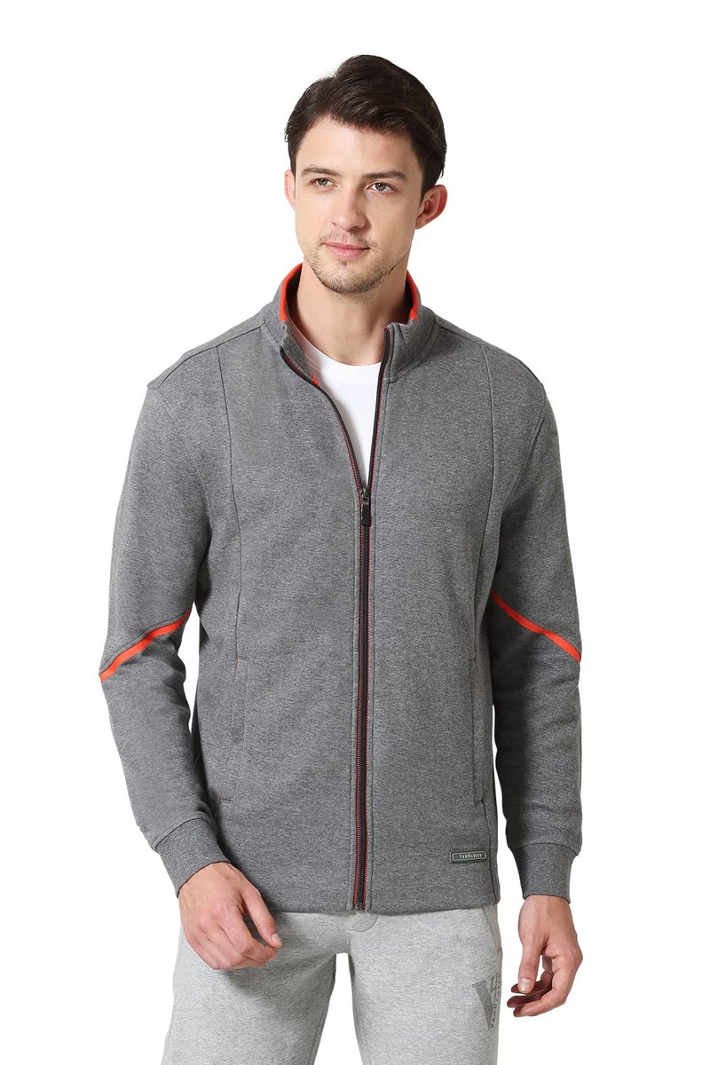 Van Heusen Sport Men Jacket - Cotton Rich - Zip Front, Media Pocket, Breathable_70032_Mid Grey Melange_S - Image 1