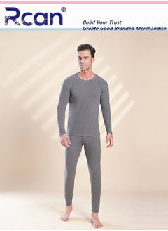 Rcan 2 Piece Men's Round Neck Thermal Underwear Set Winter Pajamas Lightweight Slim Fitting Long Sleeved T-Shirt and Long Pants Basic Layer Bottoming Shirt Plus Size  - Image 1