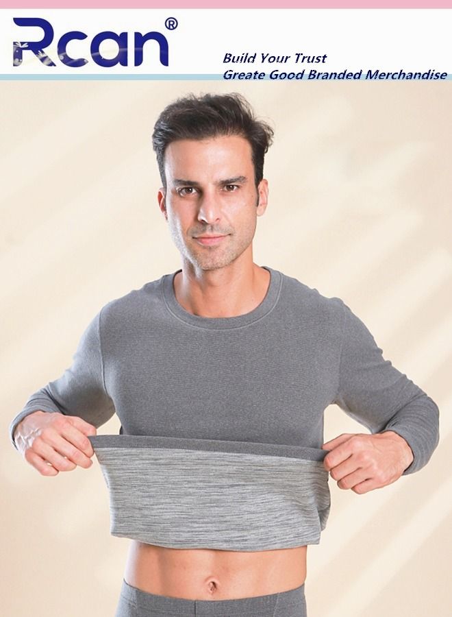 Rcan 2 Piece Men's Round Neck Thermal Underwear Set Winter Pajamas Lightweight Slim Fitting Long Sleeved T-Shirt and Long Pants Basic Layer Bottoming Shirt Plus Size  - Image 2