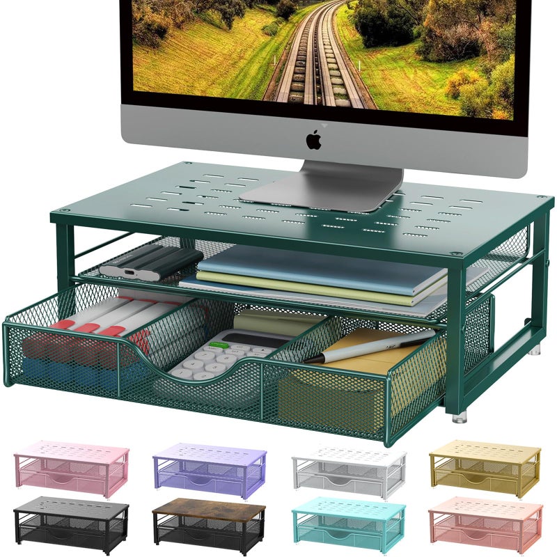 gianotter Computer Monitor Stand Riser office organizer with Drawer Office Organizers Storage for Classroom Office Supplies Dark Green