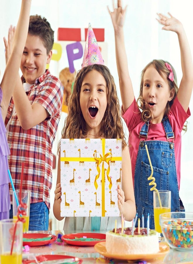 NEPOG ورق تغليف هدايا بتصميم زرافة للأولاد والبنات والأطفال - ورق تغليف هدايا مع شريط، تصميم حيوانات لطيفة، 6 ورقات مطوية بشكل مسطح، مقاس 20 × 30 بوصة للورقة الواحدة، مثالي لحفلات أعياد الميلاد وحفلات استقبال المولود الجديد. - Image 5