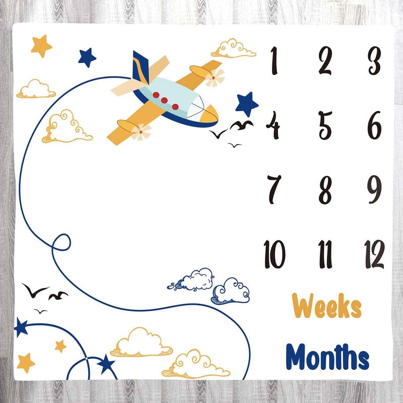 LYLYCTY Baby Memory Blanket Airplane Sky Pilot Milestone Blanket 48x40 Inch Baby Growth Chart Photo Background BTLSLY422