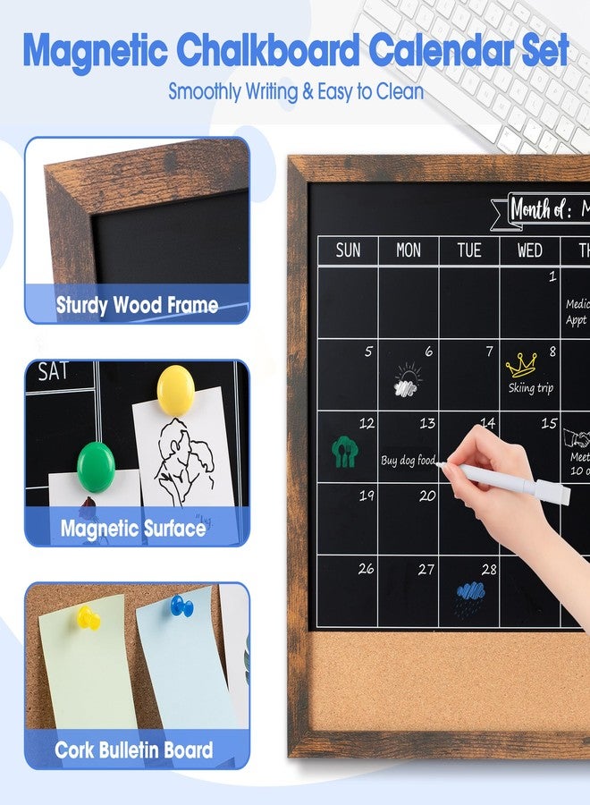 بورد 2 باي لوحة تقويم شهرية من Board2by مع لوحة فلين للجدار، مقاس 24 × 36 بوصة، لوحة تقويم مغناطيسية مدمجة مع لوحة طباشير، لوحة جدارية كبيرة متعددة الاستخدامات للمكاتب والمطابخ والمدارس والمنازل - Image 4