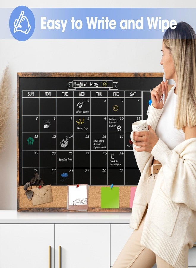 بورد 2 باي لوحة تقويم شهرية من Board2by مع لوحة فلين للجدار، مقاس 24 × 36 بوصة، لوحة تقويم مغناطيسية مدمجة مع لوحة طباشير، لوحة جدارية كبيرة متعددة الاستخدامات للمكاتب والمطابخ والمدارس والمنازل - Image 3