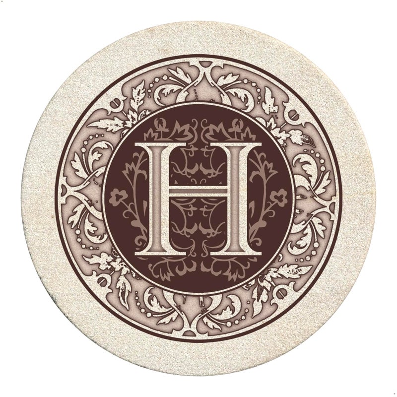 Thirstystone Monogram Letter â€œHâ€ 4 Pack Sandstone Coasters Manufactured in The USA Decorative Absorbent Easily Wipes Clean - Image 1