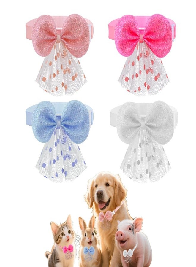 Yreamont Dog Bow Ties with Lace Bow, 4PCS Adjustable Dog Bowties for Pet Dog Cat Lace Bow Tie for Pet Dogs Cats Wedding Party Accessories for Cats Dogs Glitter Bowtie for Pets Sparkly Necktie - Image 1