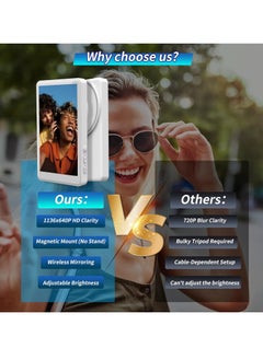 MOCOM 2025 Magnetic Wireless Phone Selfie Monitor – 4" Bluetooth Vlog Screen with Real-Time Rear Camera Sync, Remote Control & Anti-Slip Silicone Gel + ABS Magnetic Mount – Compatible with iPhone & Android for Pro Selfies, YouTube, TikTok (White)  - Image 2