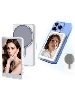 MOCOM 2025 Magnetic Wireless Phone Selfie Monitor – 4" Bluetooth Vlog Screen with Real-Time Rear Camera Sync, Remote Control & Anti-Slip Silicone Gel + ABS Magnetic Mount – Compatible with iPhone & Android for Pro Selfies, YouTube, TikTok (White)  - Image 1