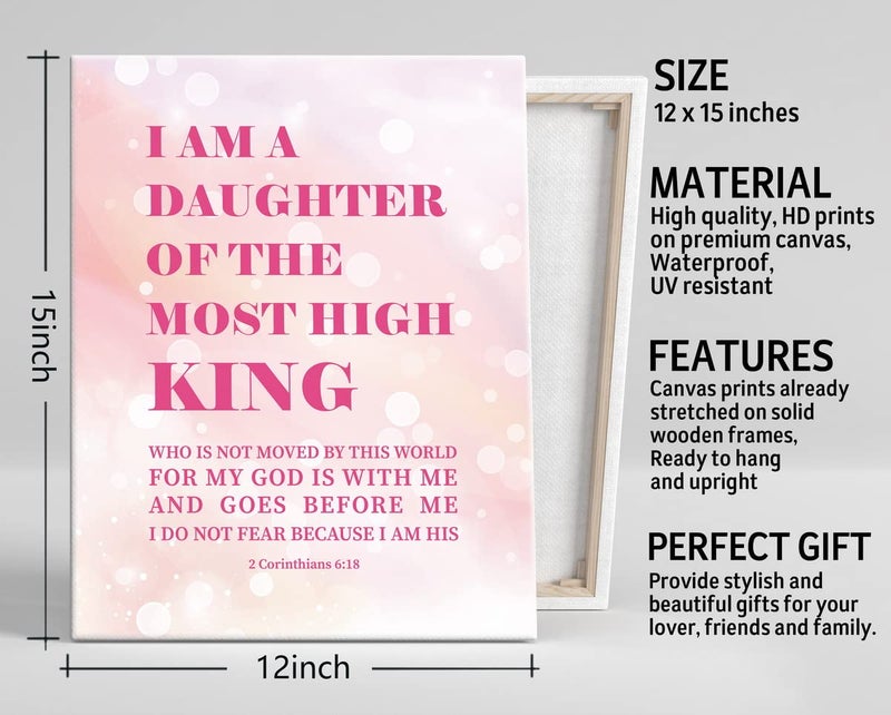 WKYAER Canvas Wall Art 2 Corinthians 6:18- I Am the Daughter of A King Inspirational Quote Scripture Sign - Image 3