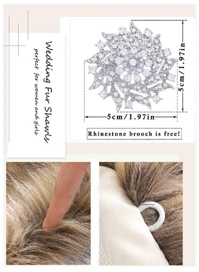 EASEDAILY Women's Fur Shawls and Wraps Wedding Fur Scarf Faux Bridal Fur Stole with Brooch for Brides and Bridesmaids (A white) (C-brown, US 4-14 (S-M)) - Image 3