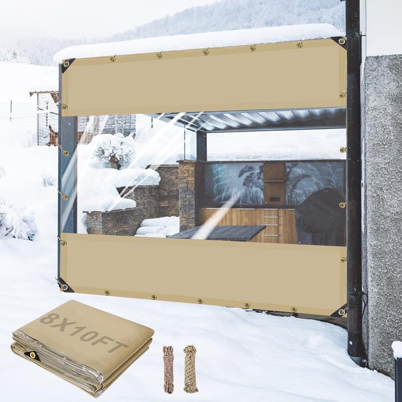 Big Gun Outdoor Vinyl Curtains for Patio Waterproof - 24 Oz Heavy Duty Porch Enclosure with Brass Grommets, Clear PVC Screen Panels Wind Blocker for Winter Outside 8x10ft Porch Balcony Pergola Gazebos - Image 1