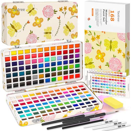 Taotree Watercolor Paint Set 168 Colors Art Supplies Watercolors Kit Travel Water Colors with 3 Paints Brushes Crafts Painting Supplies Drawing for Adults Artist Drawing Painting - Image 1