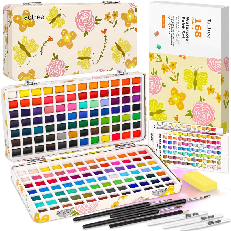 Taotree Watercolor Paint Set 168 Colors Art Supplies Watercolors Kit Travel Water Colors with 3 Paints Brushes Crafts Painting Supplies Drawing for Adults Artist Drawing Painting - Image 2