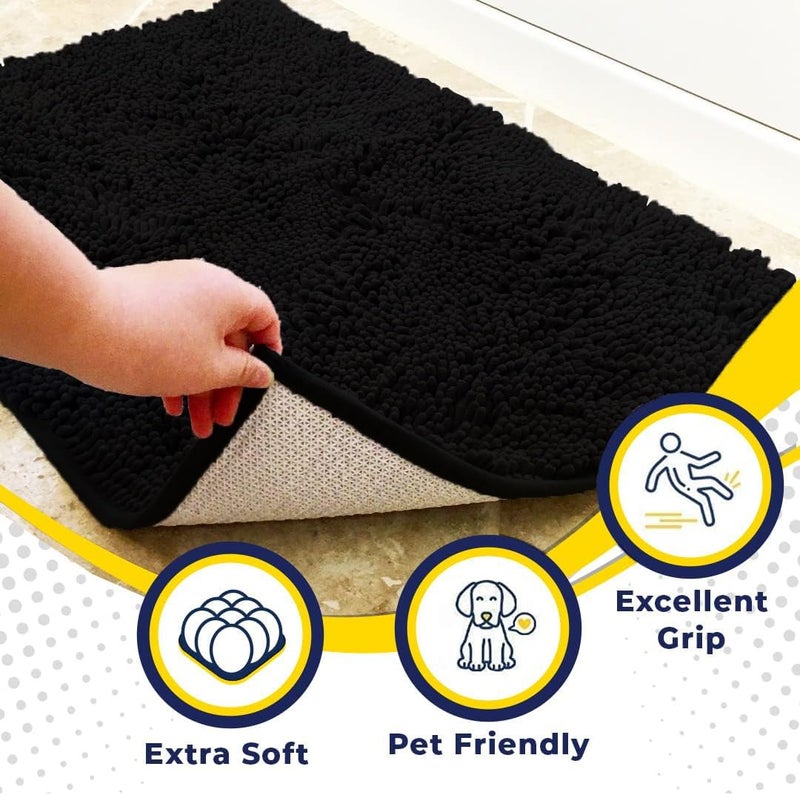 Muddy MatÂ® | Super Absorbent Door Mat Indoor, Microfiber Quick Dry Chenille Entryway Rug, Non-Slip Front Door Mat, Indoor Mats for Entryway, Machine Washable Pet Rug, Black XXL 60"X48" - Image 2