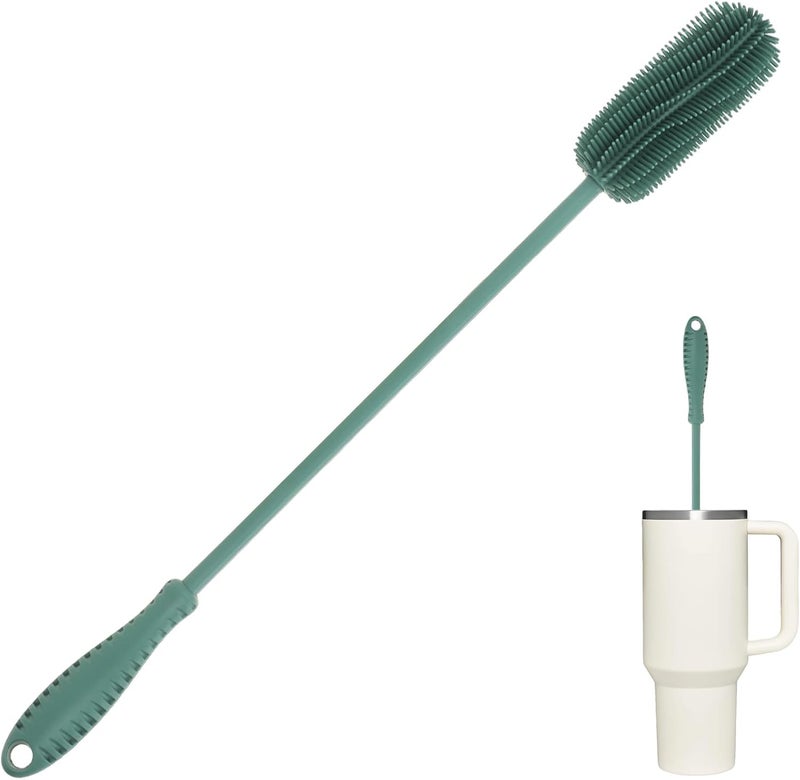 ddLUCK 15.7" Silicone Bottle Brush, Water Bottle Cleaner Brush for Stanley, Hydroflasks, Glass, Thermos Sports Bottle, Vase and Glassware, Bottle Brush Cleaner for Small Narrow Neck Containers (Green) - Image 1