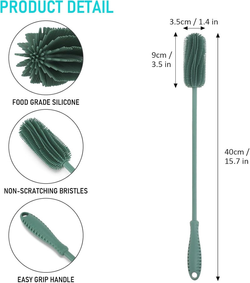 ddLUCK 15.7" Silicone Bottle Brush, Water Bottle Cleaner Brush for Stanley, Hydroflasks, Glass, Thermos Sports Bottle, Vase and Glassware, Bottle Brush Cleaner for Small Narrow Neck Containers (Green) - Image 3
