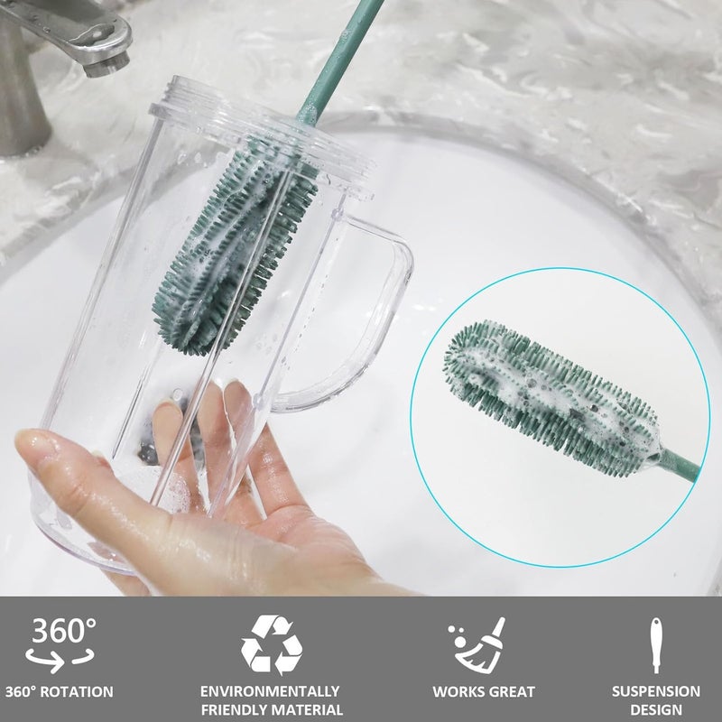 ddLUCK 15.7" Silicone Bottle Brush, Water Bottle Cleaner Brush for Stanley, Hydroflasks, Glass, Thermos Sports Bottle, Vase and Glassware, Bottle Brush Cleaner for Small Narrow Neck Containers (Green) - Image 4