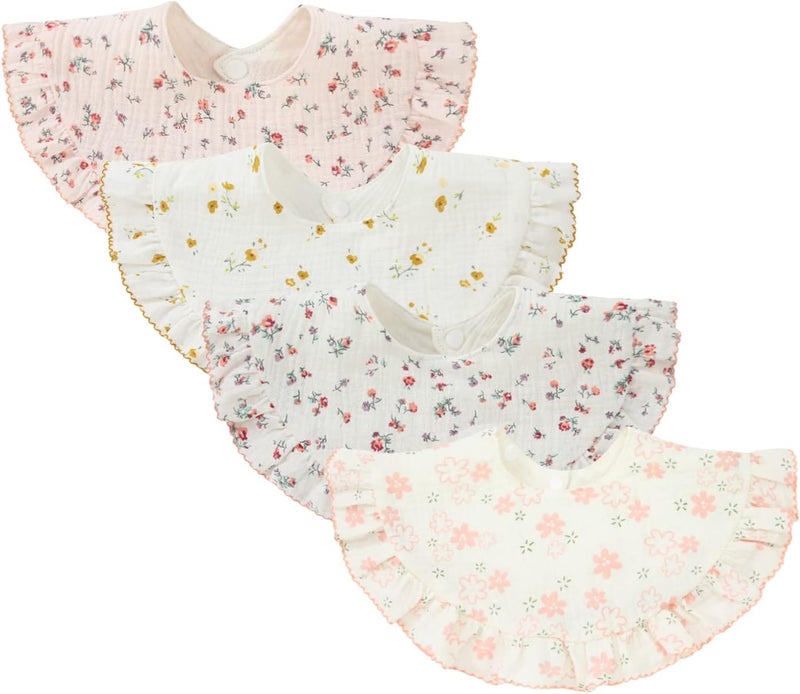 Nishine 4 pcs Unisex Baby Muslin Bandana Drool Bibs 360 Degree Rotatable Cotton Teething Feeding Drooling Bibs for Boy Girl - Image 1