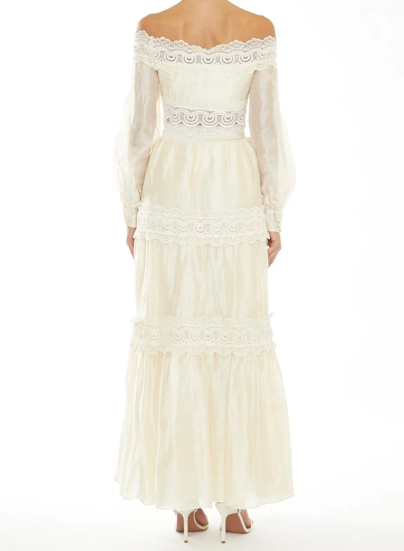 True Decadence  Faith Co-Ord Pale Stone Gathered Tiered Maxi-Skirt for Women | Best Price UAE