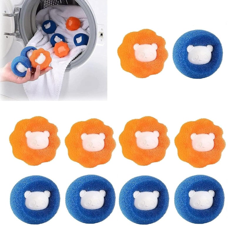 VBQFDPH 10 Pcs Box-Packed Pet Hair Remover for Laundry, Laundry Pet Hair Catcher, Washing Machine Hair Catcher, Washing Balls Dryer Balls for Clothing Dog Cat Pet Fur Remover（Orange+Blue） - Image 1